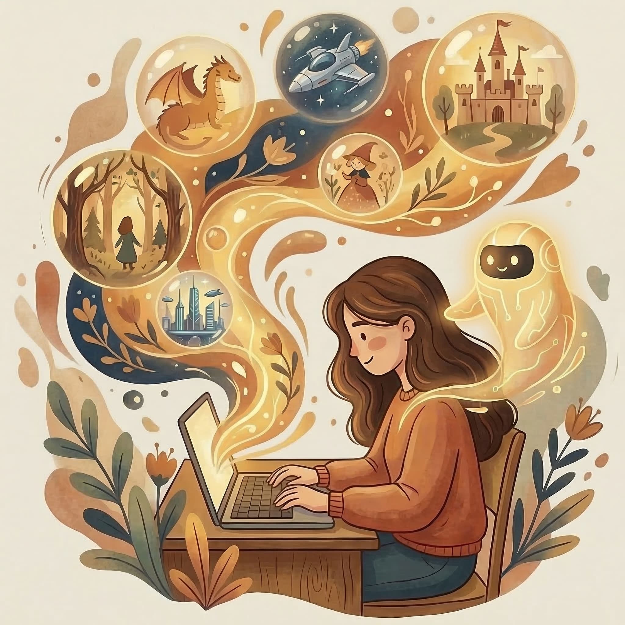 Illustration of a writer's creative journey